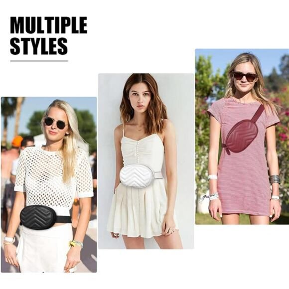 Black Fanny Packs,Leather Waist Bags for Women,Waterproof Belt Bag,Crossbody Bag - Picture 6 of 7